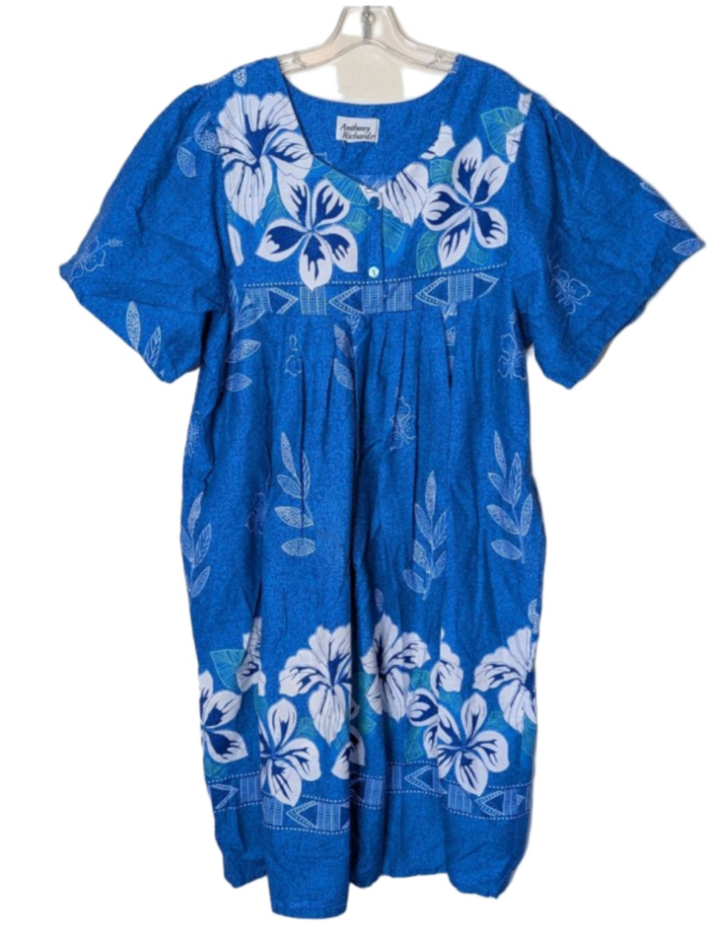 Women's Anthony Richards Blue & White Floral Maxi Dress Plus XL House dress